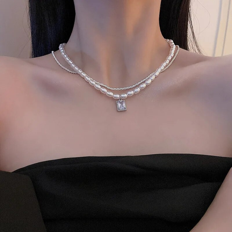 JWER luxus gyöngy strasszos nyaklánc Choker nyaklánc Penadnt lánc Bling nyaklánc Valentin napi koszorúslány ajándék esküvői ékszer