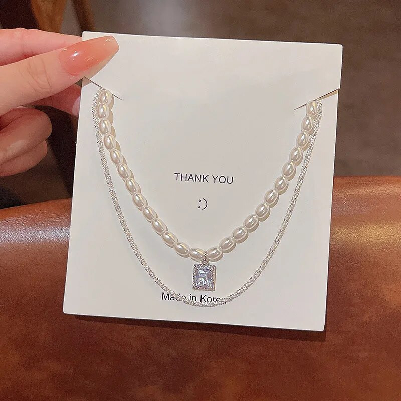 JWER luxus gyöngy strasszos nyaklánc Choker nyaklánc Penadnt lánc Bling nyaklánc Valentin napi koszorúslány ajándék esküvői ékszer