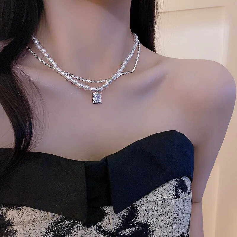 JWER luxus gyöngy strasszos nyaklánc Choker nyaklánc Penadnt lánc Bling nyaklánc Valentin napi koszorúslány ajándék esküvői ékszer