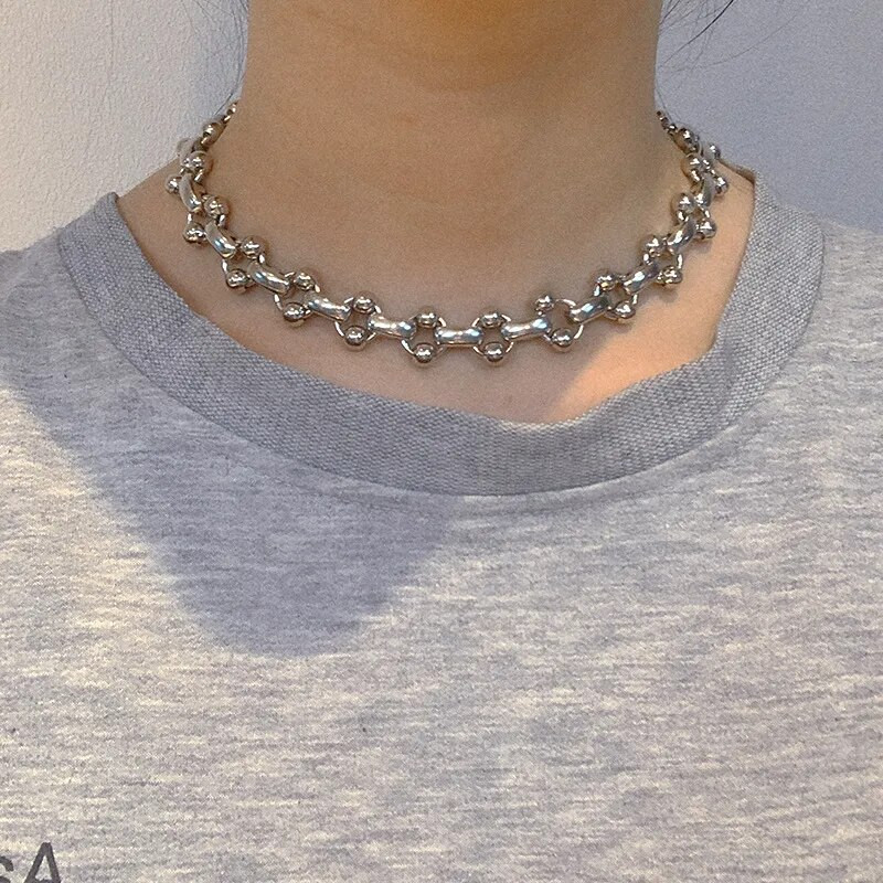 SRCOI Sweet Cool Punk Bone Stick formas ķēde Choker kaklarota Hip Hop atslēgas kaula ķēde ar bumbiņām kaklarota sievietēm vīriešiem rotaslietas