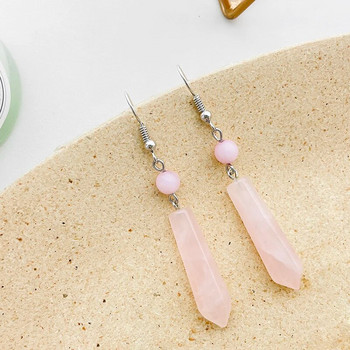 Κομψά σκουλαρίκια ροζ χαλαζία για γυναίκες χειροποίητα κοσμήματα από ανοξείδωτο ατσάλι Ροζ κρύσταλλο μακριά statement σκουλαρίκια Δώρο γάμου