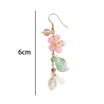 Ρομαντικά κομψά σκουλαρίκια από άνθη κερασιάς για γυναίκες με ροζ πέταλα Sakura σκουλαρίκι με μακριά φούντα Σκουλαρίκια κρεμαστά