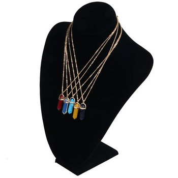Κρεμαστό κρυστάλλινο κολιέ εξάγωνο κολιέ από φυσική πέτρα Χρυσό χρώμα Δερμάτινο κολιέ με αλυσίδα για γυναίκες Ανδρικά κοσμήματα μόδας