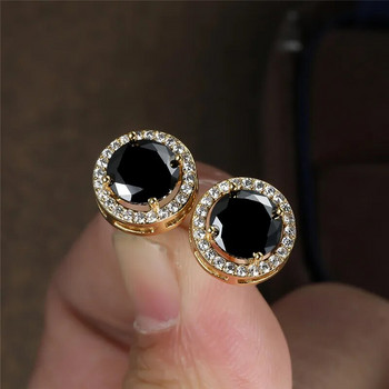 Πολυτελή χαριτωμένα στρογγυλά σκουλαρίκια από μαύρη πέτρα με καρφιά Vintage μόδας χρυσό/μαύρο/ροζ χρυσό/ασημί σκουλαρίκια για γυναίκες Γαμήλια κοσμήματα