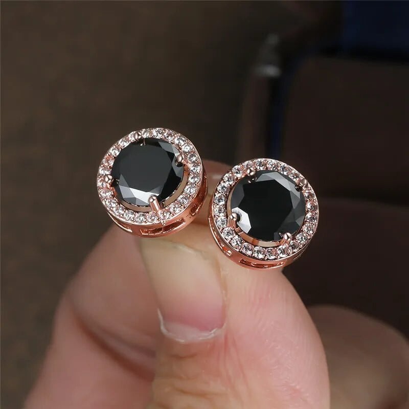 Prabangūs mieli apvalūs juodi akmeniniai auskarai vintažiniai madingi aukso/juodo/rožinio aukso/sidabro spalvos auskarai moterims vestuviniai papuošalai