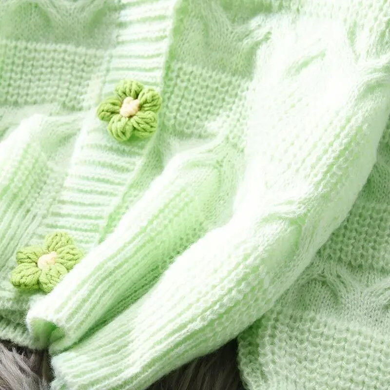 Megztiniai megztiniai su gėlių sagutėmis, moteriška rudens žieminė megzta korėjietiška palaida ilgomis rankovėmis Elegancija Saldus laisvalaikis, jaunas pasakų šerdis