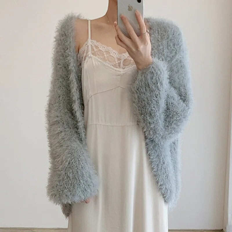 Prabangus V formos audinės kašmyro megztinis megztinis Moherio nertas megztinis Paltas laisvalaikio žibintuvėlis rankovėmis Džersis Mujer Sueters De Mujer