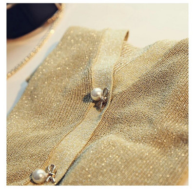 Γυαλιστερές vintage κομψές πλεκτές ζακέτες με μαργαριτάρι 2023 Γυναικείο πουλόβερ με λαιμόκοψη με κούφιο άνοιξη Νέο μονόχρωμο απλό μπουφάν