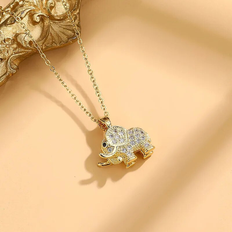 Izsmalcināta modes vara mikroinkrustēta 3D ziloņu kulonu kaklarota sievietēm burvīgs dzīvnieku rotaslietas dzimšanas dienas dāvana meitenēm