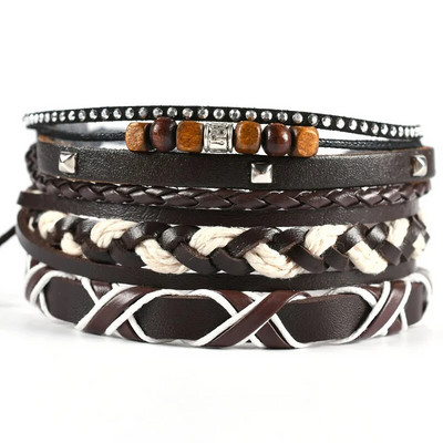 Nauja Raided Wrap odinė apyrankė vyrams Vintage Life Tree vairo žavesys mediniai karoliukai etninės genties apyrankės virvelės apyrankės papuošalai