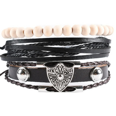 Nauja Raided Wrap odinė apyrankė vyrams Vintage Life Tree vairo žavesys mediniai karoliukai etninės genties apyrankės virvelės apyrankės papuošalai