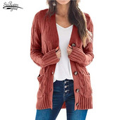 Μπροστινή ζακέτα πουλόβερ Ρούχα γυναικεία μακρυμάνικα καλώδια πουλόβερ πλεκτό Πλεκτό πουλόβερ Φαρδύ μπουφάν Χειμερινές μπλούζες Πουλόβερ Pull Femme 22840