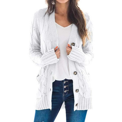 Μπροστινή ζακέτα πουλόβερ Ρούχα γυναικεία μακρυμάνικα καλώδια πουλόβερ πλεκτό Πλεκτό πουλόβερ Φαρδύ μπουφάν Χειμερινές μπλούζες Πουλόβερ Pull Femme 22840