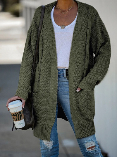 Fitshinling Pockets Twist női kardigánok Kötött téli kabát Vintage Slim Holiday Boho Slim hosszú kardigán női kötöttáru Új