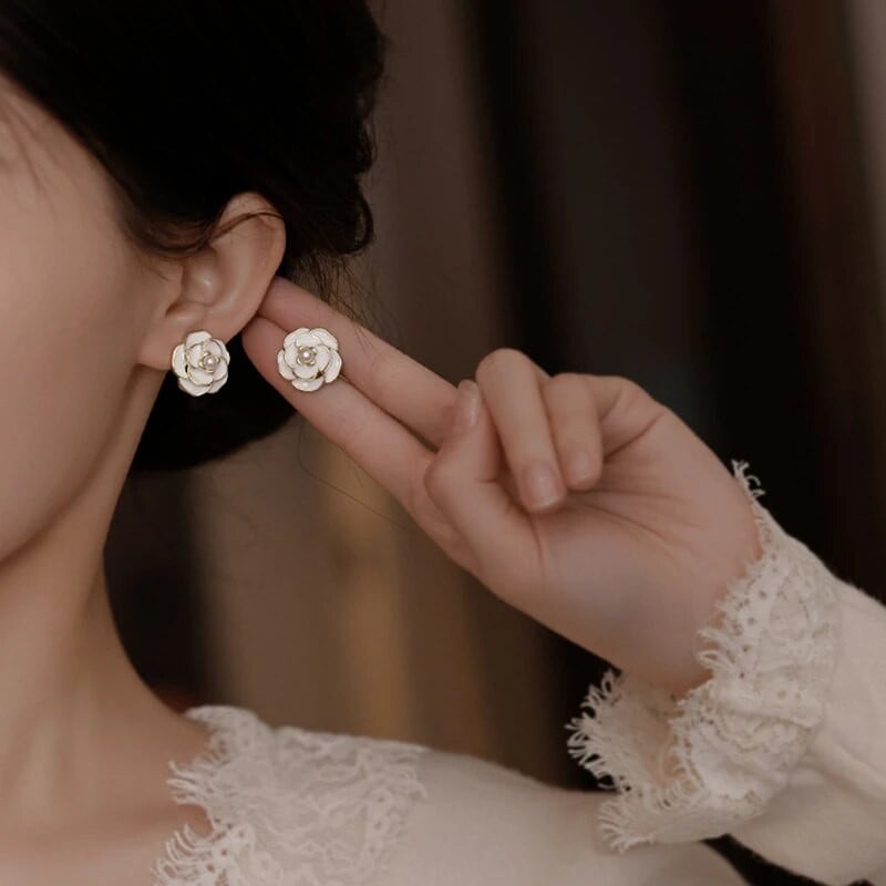 Απλή Πέρλα Λευκό Χρώμα Καμέλια Σκουλαρίκια Σκουλαρίκια Σμάλτο Λουλούδια Σκουλαρίκια Γυναικεία Κοσμήματα Γενεθλίων Pendientes Femeninos