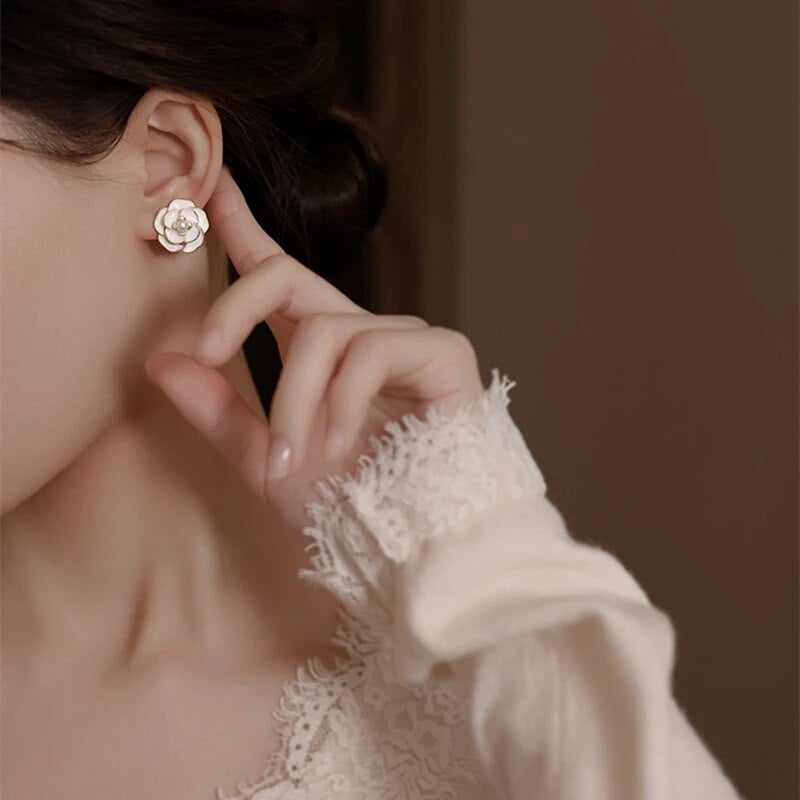 Απλή Πέρλα Λευκό Χρώμα Καμέλια Σκουλαρίκια Σκουλαρίκια Σμάλτο Λουλούδια Σκουλαρίκια Γυναικεία Κοσμήματα Γενεθλίων Pendientes Femeninos