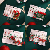 Ziemassvētku klips uz auskaru komplekts Ziemassvētku eglīte brūns alnis sniegavīrs Ziemassvētku vecīša zvans bez caurduršanas auskari sievietēm meitenēm Ziemassvētku dāvana