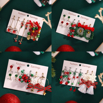 Ziemassvētku klips uz auskaru komplekts Ziemassvētku eglīte brūns alnis sniegavīrs Ziemassvētku vecīša zvans bez caurduršanas auskari sievietēm meitenēm Ziemassvētku dāvana