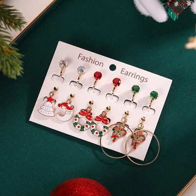 Ziemassvētku klips uz auskaru komplekts Ziemassvētku eglīte brūns alnis sniegavīrs Ziemassvētku vecīša zvans bez caurduršanas auskari sievietēm meitenēm Ziemassvētku dāvana