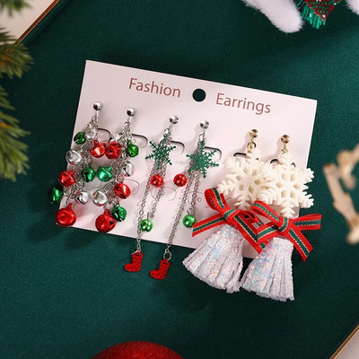 Ziemassvētku klips uz auskaru komplekts Ziemassvētku eglīte brūns alnis sniegavīrs Ziemassvētku vecīša zvans bez caurduršanas auskari sievietēm meitenēm Ziemassvētku dāvana
