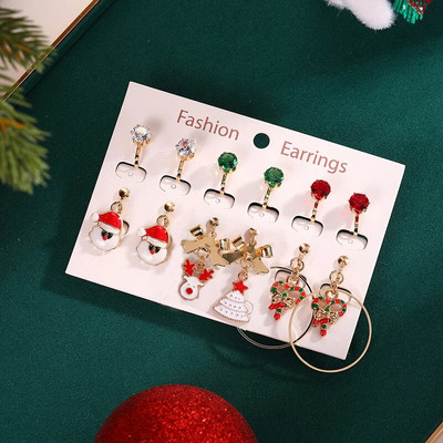 Ziemassvētku klips uz auskaru komplekts Ziemassvētku eglīte brūns alnis sniegavīrs Ziemassvētku vecīša zvans bez caurduršanas auskari sievietēm meitenēm Ziemassvētku dāvana