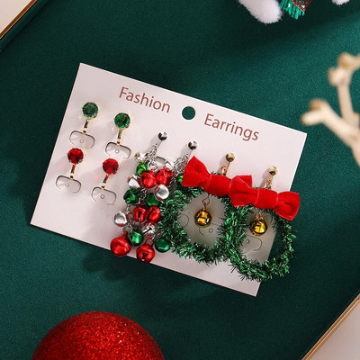 Ziemassvētku klips uz auskaru komplekts Ziemassvētku eglīte brūns alnis sniegavīrs Ziemassvētku vecīša zvans bez caurduršanas auskari sievietēm meitenēm Ziemassvētku dāvana