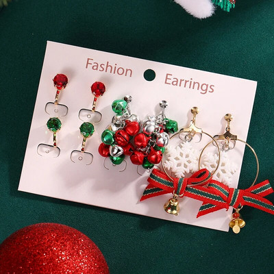 Ziemassvētku klips uz auskaru komplekts Ziemassvētku eglīte brūns alnis sniegavīrs Ziemassvētku vecīša zvans bez caurduršanas auskari sievietēm meitenēm Ziemassvētku dāvana
