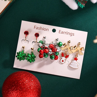 Ziemassvētku klips uz auskaru komplekts Ziemassvētku eglīte brūns alnis sniegavīrs Ziemassvētku vecīša zvans bez caurduršanas auskari sievietēm meitenēm Ziemassvētku dāvana