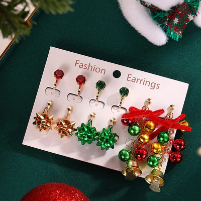 Ziemassvētku klips uz auskaru komplekts Ziemassvētku eglīte brūns alnis sniegavīrs Ziemassvētku vecīša zvans bez caurduršanas auskari sievietēm meitenēm Ziemassvētku dāvana