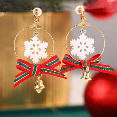 Ziemassvētku klips uz auskaru komplekts Ziemassvētku eglīte brūns alnis sniegavīrs Ziemassvētku vecīša zvans bez caurduršanas auskari sievietēm meitenēm Ziemassvētku dāvana