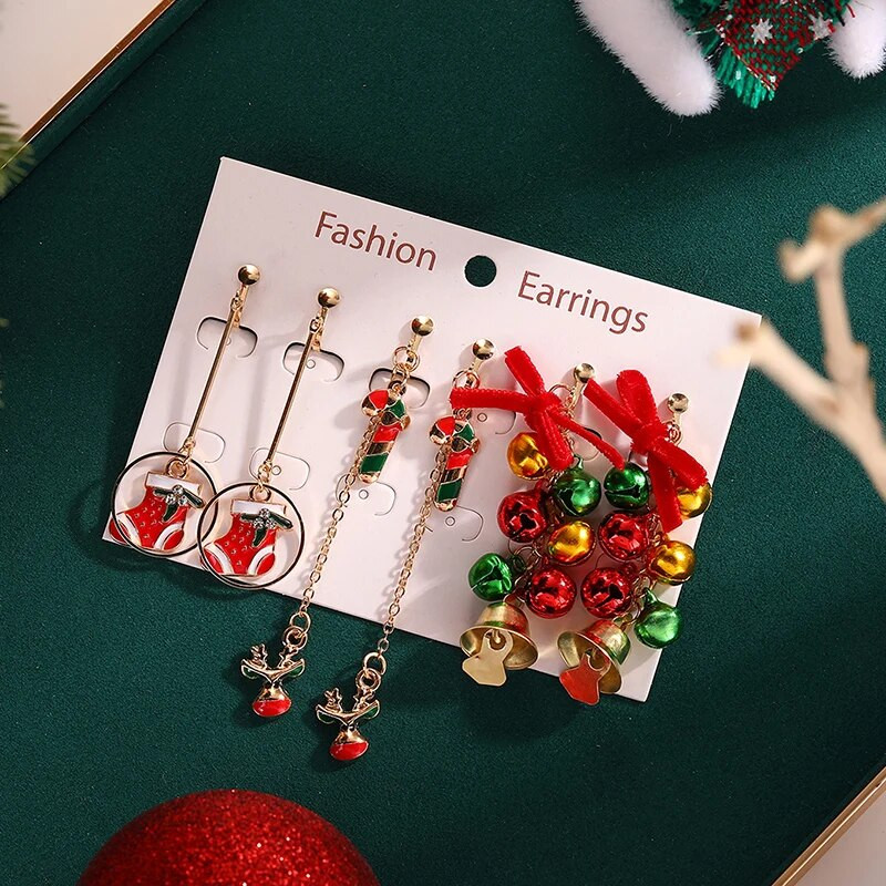 Ziemassvētku klips uz auskaru komplekts Ziemassvētku eglīte brūns alnis sniegavīrs Ziemassvētku vecīša zvans bez caurduršanas auskari sievietēm meitenēm Ziemassvētku dāvana