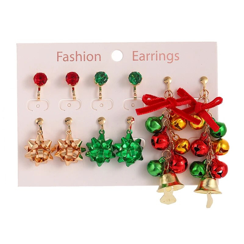 Ziemassvētku klips uz auskaru komplekts Ziemassvētku eglīte brūns alnis sniegavīrs Ziemassvētku vecīša zvans bez caurduršanas auskari sievietēm meitenēm Ziemassvētku dāvana
