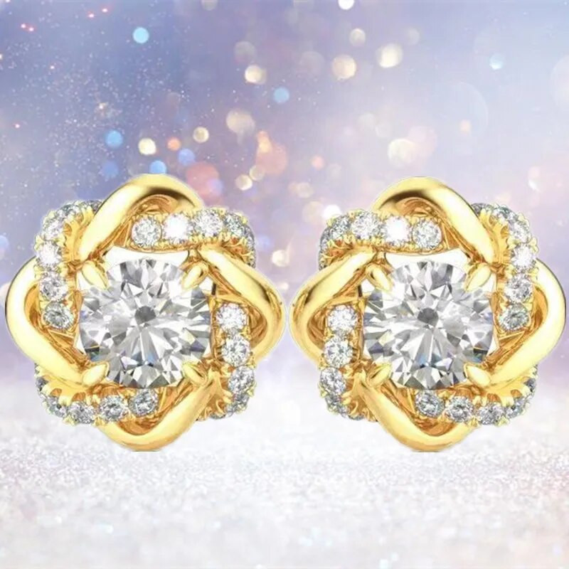 Modes apzeltīts cirkons, ziedu auskari, auskari, saderināšanās auskari sievietēm, kāzu rotaslietas, jubilejas dāvanas