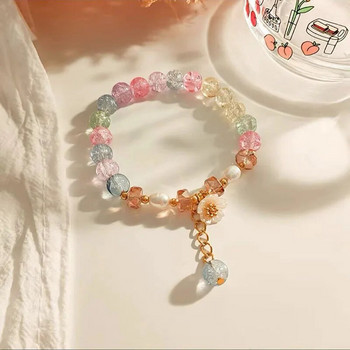 Bohemian Lucky Crystal Beaded Bracelet Handmade Pearl Stretch βραχιόλι με κρεμαστό κόσμημα μαργαρίτας για γυναίκες Κοσμήματα για κορίτσια