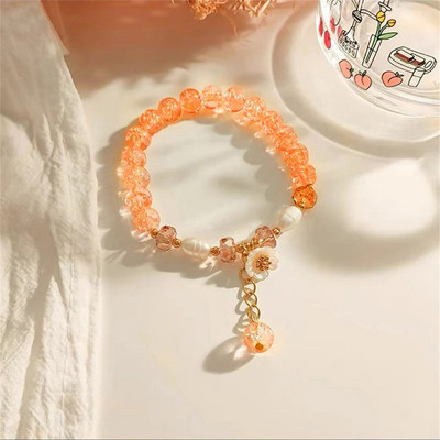 Bohemian Lucky Crystal Beaded Bracelet Handmade Pearl Stretch βραχιόλι με κρεμαστό κόσμημα μαργαρίτας για γυναίκες Κοσμήματα για κορίτσια