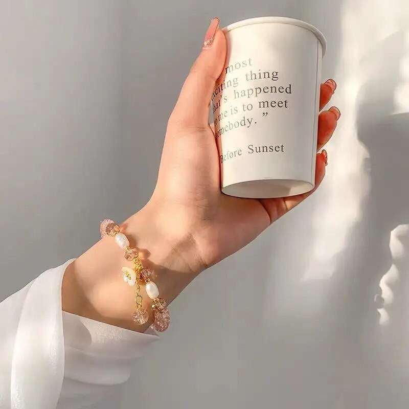 Bohemian Lucky Crystal Beaded Bracelet Handmade Pearl Stretch βραχιόλι με κρεμαστό κόσμημα μαργαρίτας για γυναίκες Κοσμήματα για κορίτσια