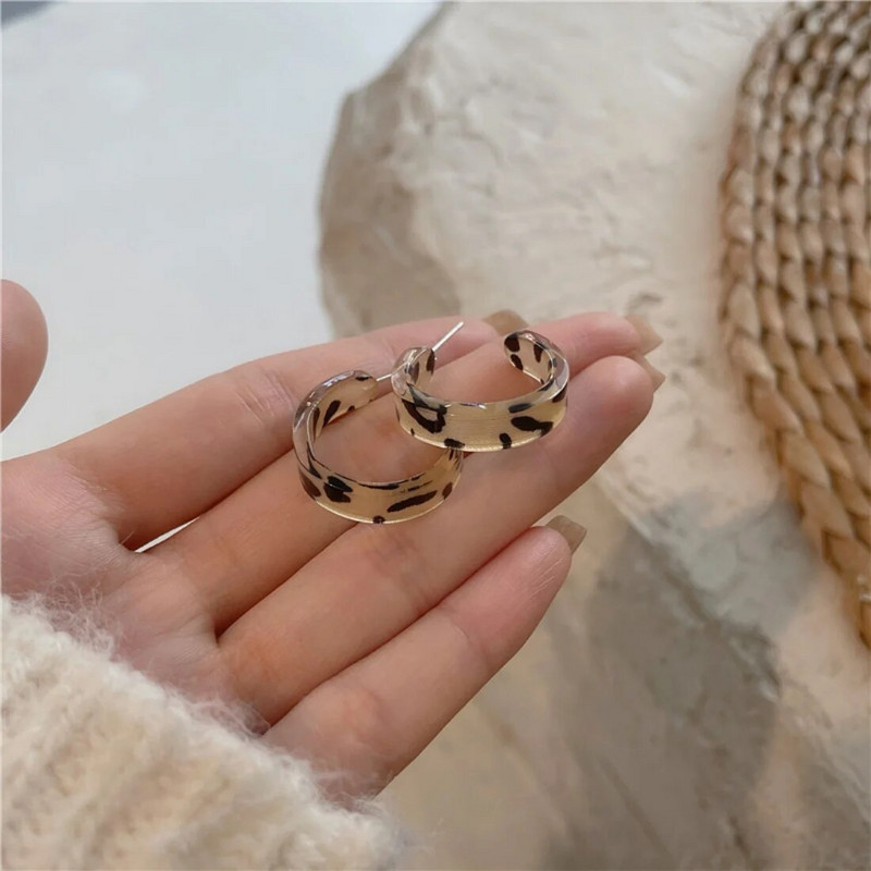Κορεατικά χαριτωμένα ακρυλικά σκουλαρίκια με στάμπα λεοπάρδαλης για γυναίκες Μοντέρνα γεωμετρικά σκουλαρίκια με διάφανο σχήμα ρητίνης κρίκους αισθητικής Δώρα κοσμημάτων