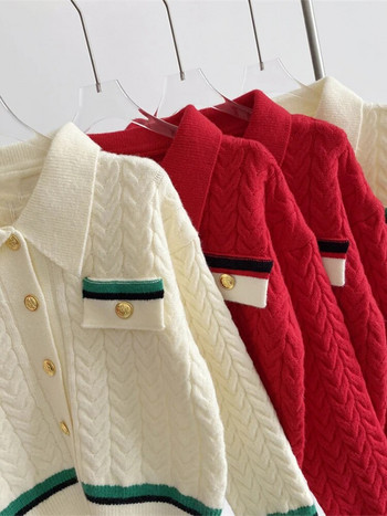 Γυναικεία χειμωνιάτικα ρούχα Hiver Κόκκινη ζακέτα Χριστουγεννιάτικα πουλόβερ Σχεδιαστής Κορεατικής μόδας Πλεκτά Μακρυμάνικα Κομψά μπλουζάκια Y2k χοντρά