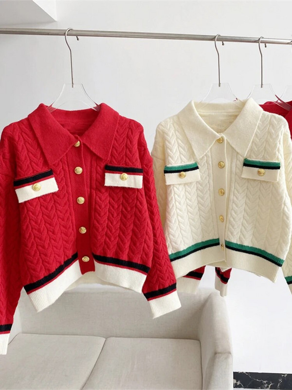 Naiste talveriided Hiver punane kardigan jõulukampsun Disainer Korea mood kudumid pikkade varrukatega elegantsed Y2k topid paksud