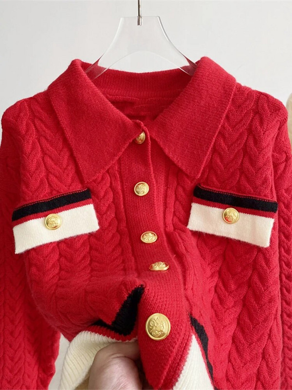 Naiste talveriided Hiver punane kardigan jõulukampsun Disainer Korea mood kudumid pikkade varrukatega elegantsed Y2k topid paksud