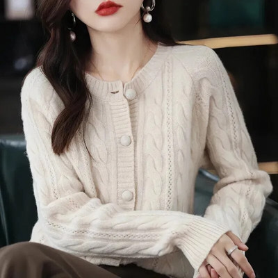 Naiste jope villane kudumine kardigan naiste mantel 2023. aasta kevad- ja sügisene uus avara temperamendiga kampsun, naiste topid