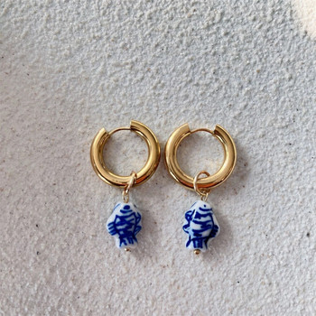 Μοντέρνα κρεμαστά σκουλαρίκια από ανοξείδωτο ατσάλι μπλε λευκό σμάλτο κεραμικά κρεμαστά σκουλαρίκια για γυναίκες γεωμετρία καθημερινά κοσμήματα Δώρο χονδρικής