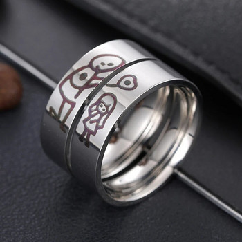 Моден сватбен пръстен от неръждаема стомана от 2 части, сребърен цвят, романтичен дизайн, сърце, сватбена двойка, подарък за годишнина за Свети Валентин