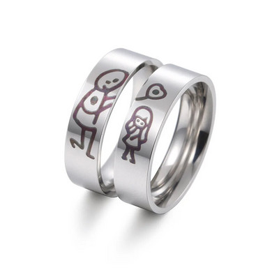 2-osaline moodne roostevabast terasest abielusõrmus hõbedase värviga romantilise disainiga südamega pulmapaari sõbrapäeva-aastapäeva kingitus