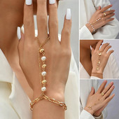 Βραχιόλι με μεταλλικό μαργαριτάρι με δαχτυλίδι για γυναίκες, βραχιόλια από στρας, γοτθική χρυσή αλυσίδα για γαμήλια πάρτι, καλοκαιρινά κοσμήματα