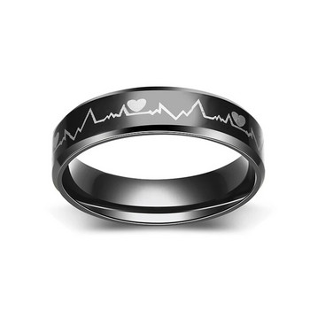 Модерни черни пръстени за електрокардиограма от неръждаема стомана за сърцебиене за мъже, жени, рок пръстен, моден чар, бижута, подарък на едро