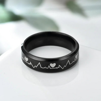 Μοντέρνο μαύρο ανοξείδωτο ατσάλι Ηλεκτροκαρδιογράφημα Δαχτυλίδια καρδιακού παλμού για άνδρες Γυναικεία δαχτυλίδι βράχου μόδας γοητείας κοσμήματα δώρο Χονδρική