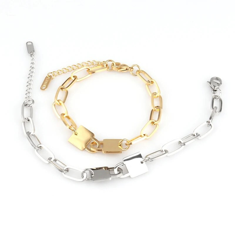 Hip-hop karkötők Punk Lover`s Lock Medál karkötők Divatos rozsdamentes acél szerető szív vastag lánc karkötők pár ékszer