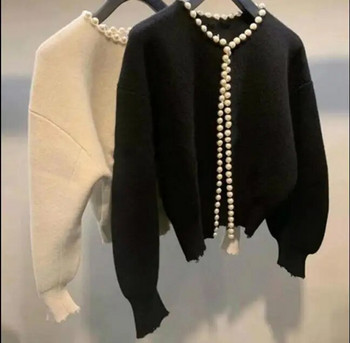 Pearls Cardigan Wool Knit Vintage Γυναικείο Παλτό εξωτερικά φθινόπωρο και χειμώνα