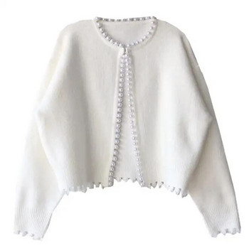 Pearls Cardigan Wool Knit Vintage Γυναικείο Παλτό εξωτερικά φθινόπωρο και χειμώνα